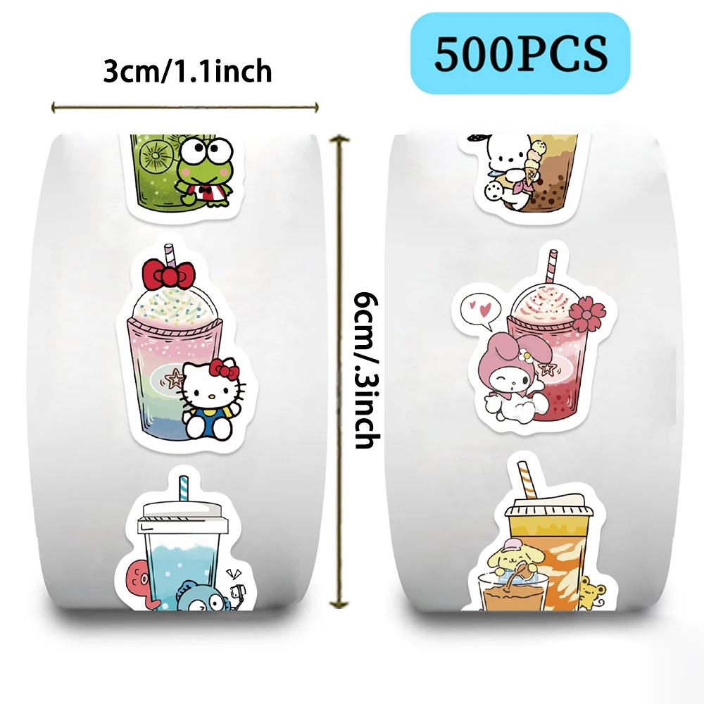 500 PCS Kawaii เครื่องดื่มการ์ตูนสติกเกอร์ปิดผนึกม้วนน่ารักสติ๊กเกอร์ตกแต่งสมุดภาพโทรศัพท์ DIY สติกเกอร์รางวัล
