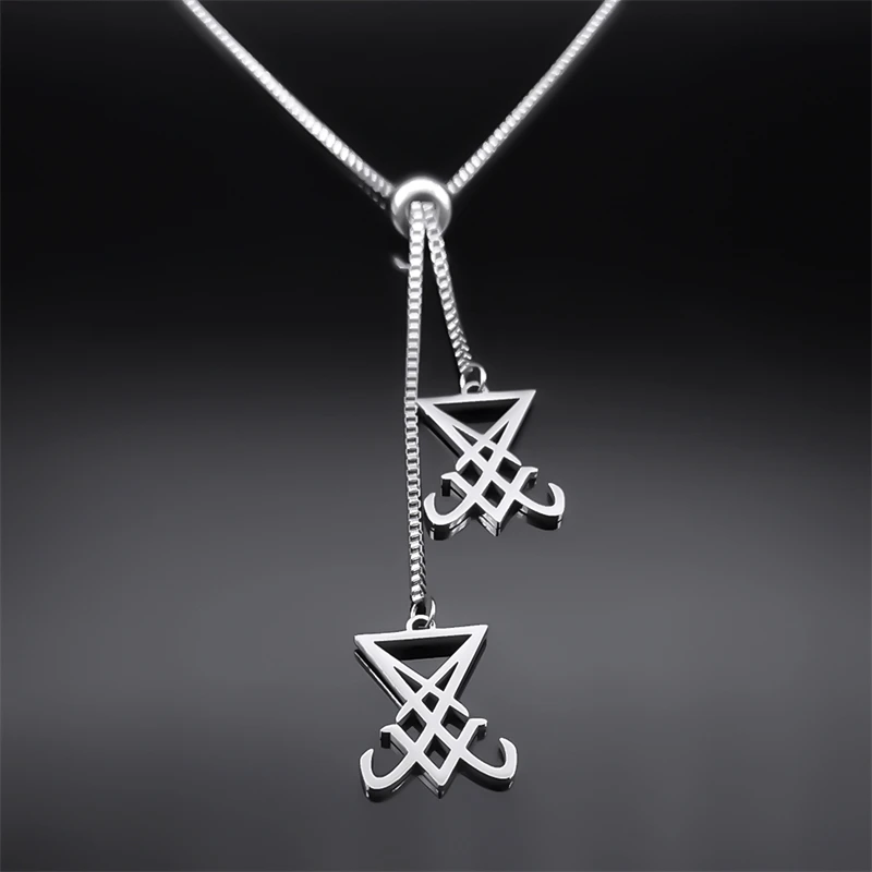 Sigil of Lucifer kościół szatan naszyjnik kobiety mężczyźni ze stalowe długie nierdzewnej łańcuszek naszyjniki biżuteria Sigilo De Lucifer N1714