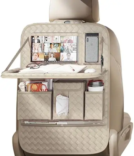 

Car Seat Organizer with Storage Pouch & Tray – Woven Beige