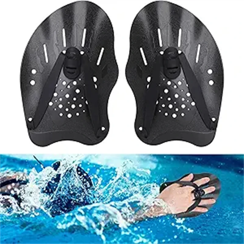 1 Pair Swimming Training Paddles Swim Hand Paddles Snorkeling Diving Gloves Fin Flipper Sports Silicone Palm Adjustable Straps