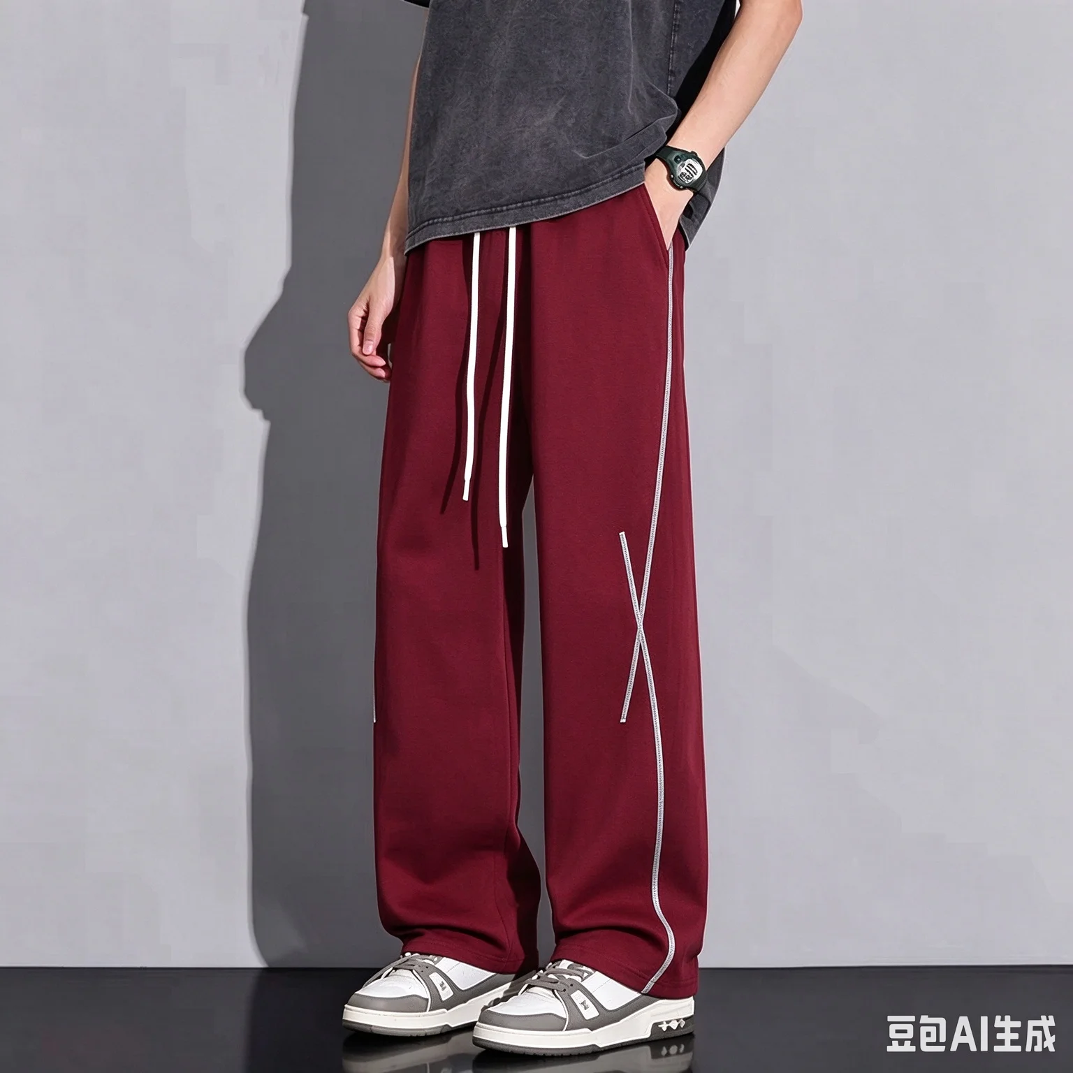 Men Women Straight Trousers 3D Simple Cross Stripe Graphic Print Quick Dry Pants Elastic Waist Retro Sport Fashion Long Pants