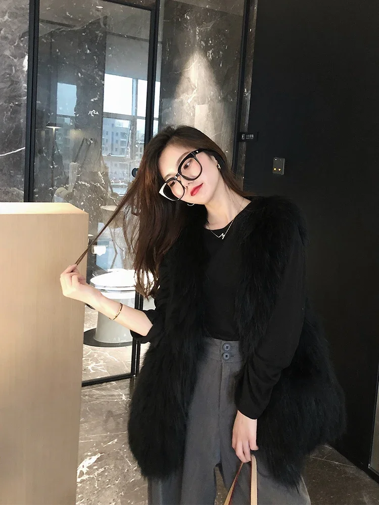 Winter Sleeveless Coat Real Raccoon Fur Double-sided Braided Vest Women's Clothing Medium Length Slim Loose Outerwear Young 2023