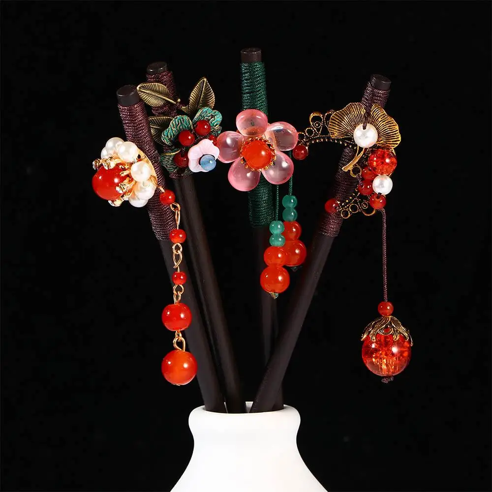 

Chinese Style Temperament Girls Tassel Women Flower Hanfu Headdress Hair Fork Hair Chopsticks Wooden Hairpin