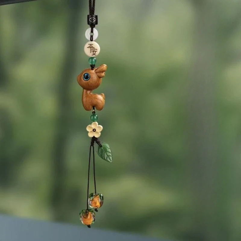 1pc New Wooden Deer Symbolizing Safety Car Decoration Pendant Harmless Material Rearview Mirror Pendant Car Interior Accessories