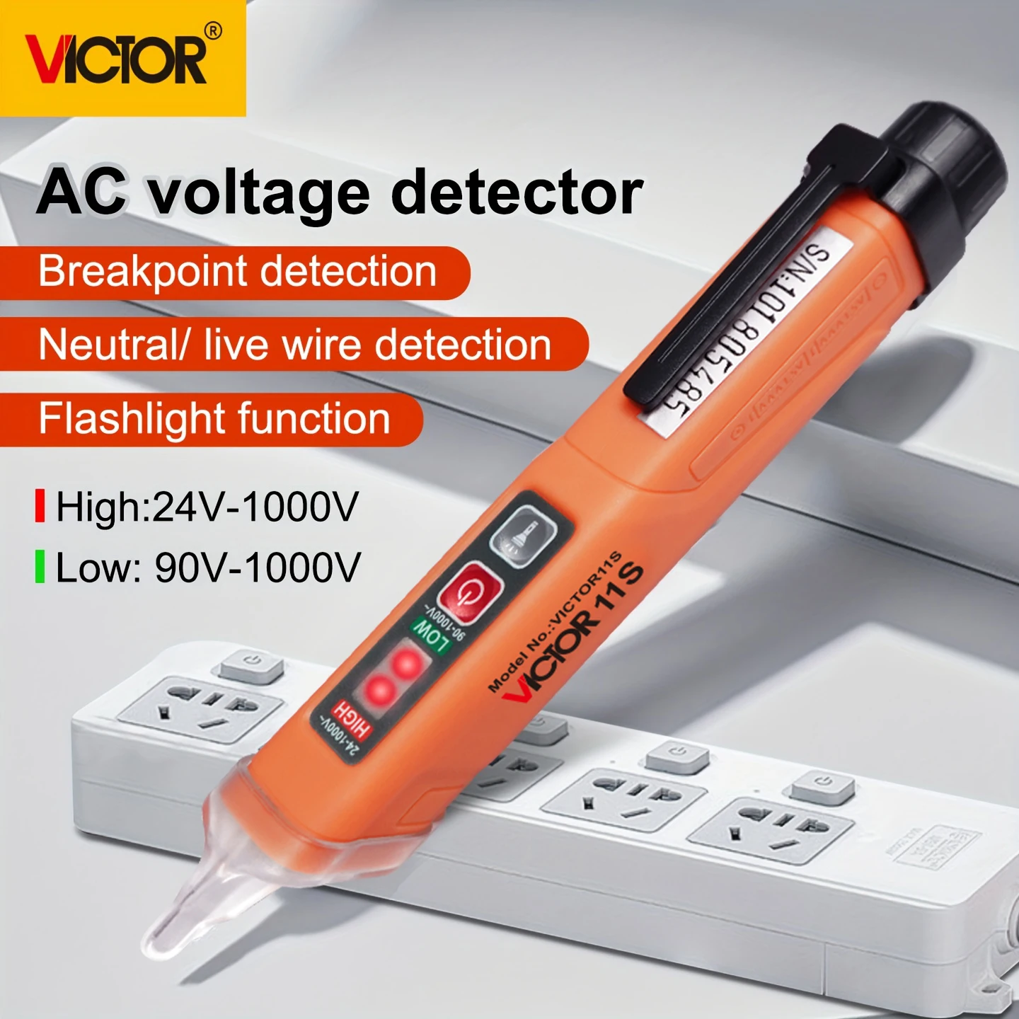 VICTOR Non-Contact Voltage Tester Pen 24V-1000V NCV Detector with Flashlight for Electrical Maintenance