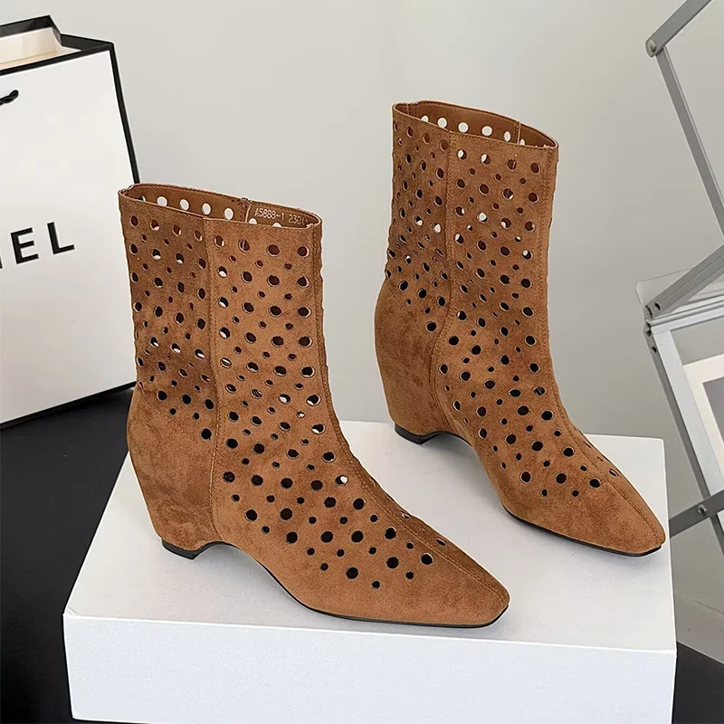 Designer Women's Heels Shoes Pointed Toe Hollow Ankle Shoes  for Woman Boots New Trend Fashion Goth Dress Mujer Zapatillas