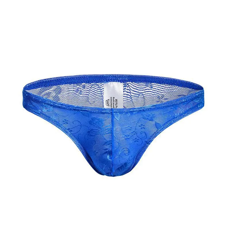 Men's Sexy Lace Thong Gays Erotic Low Waist U Bulge See-Through Floral Lace T-back G-string Breathable Contoured Pouch Underwear