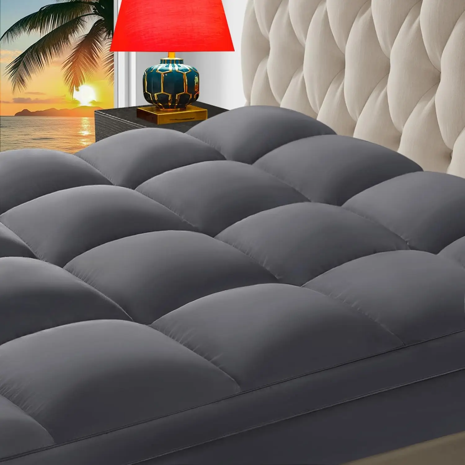 

Premium 2100 Series Mattress Topper Queen Extra Thick Cooling Mattress Pad Cover, 400TC Plush Pillow Top for Back Pain