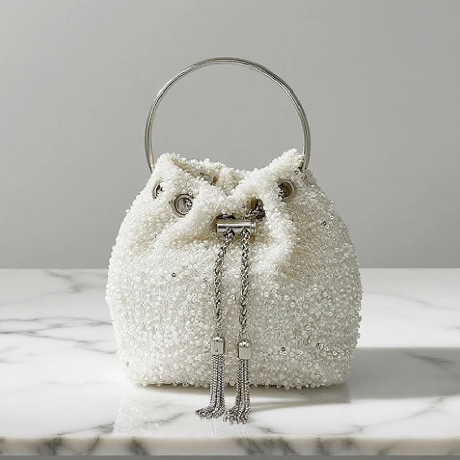 

Handle Rhinestones Evening Bag Drawstring Purses Handbag Luxury Design Shoulder Bag Shiny Crystal Clutch Purse Tassel Bucket Bag