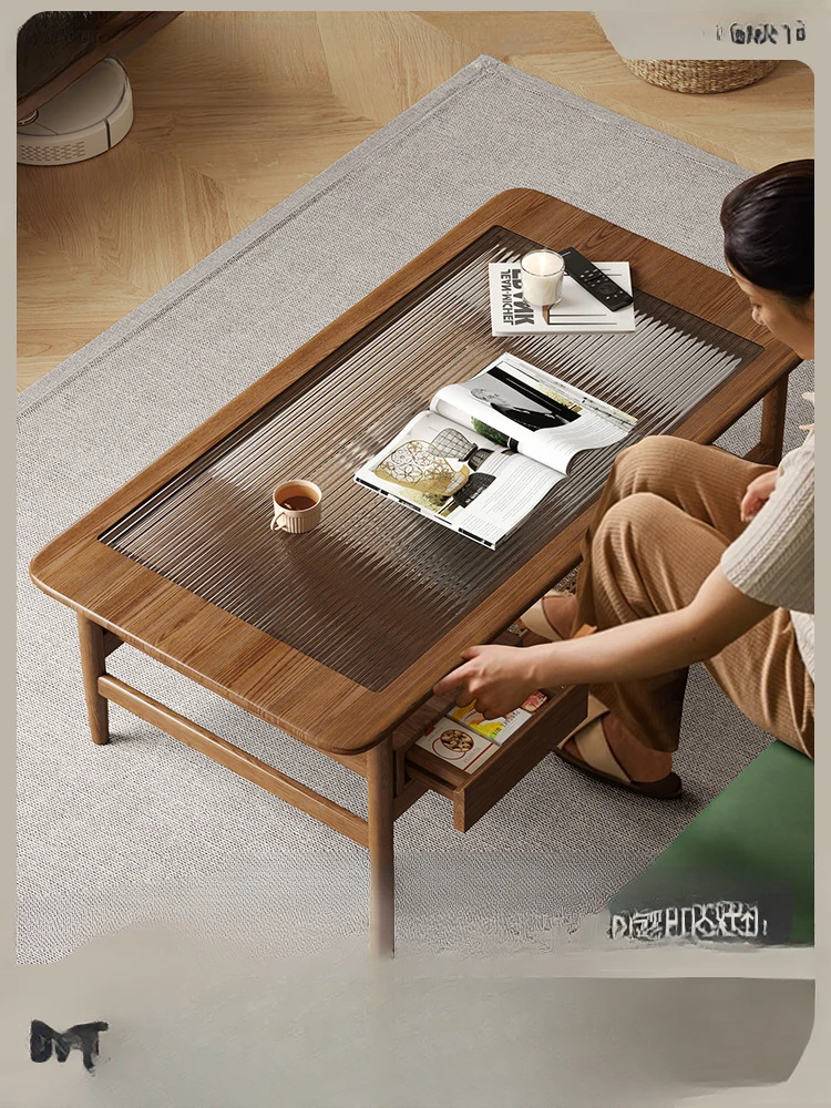 

Solid wood coffee table, Japanese-style living room, small apartment, home simple, Nordic retro with storage