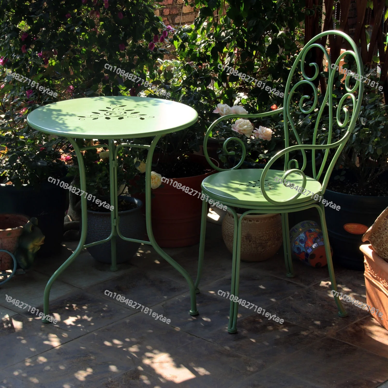 French Country Iron Patio Furniture Set Garden Balcony Table and Chair Rustic Outdoor Seating