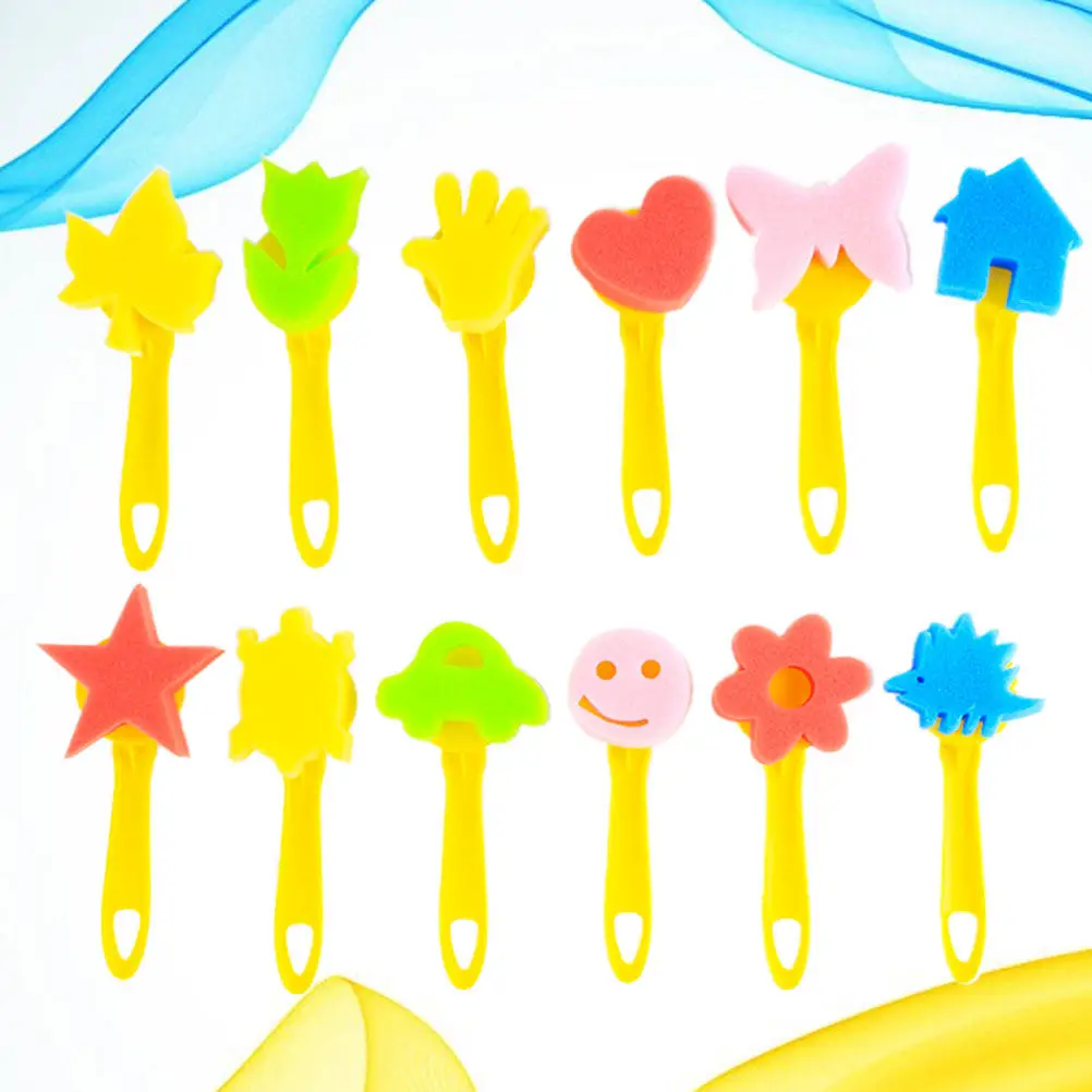 12Pcs Sponge Painting Stamp Brushes Kids DIY Art Set Non Toxic Safe Materials Decoration Drawing Tools Pattern Making