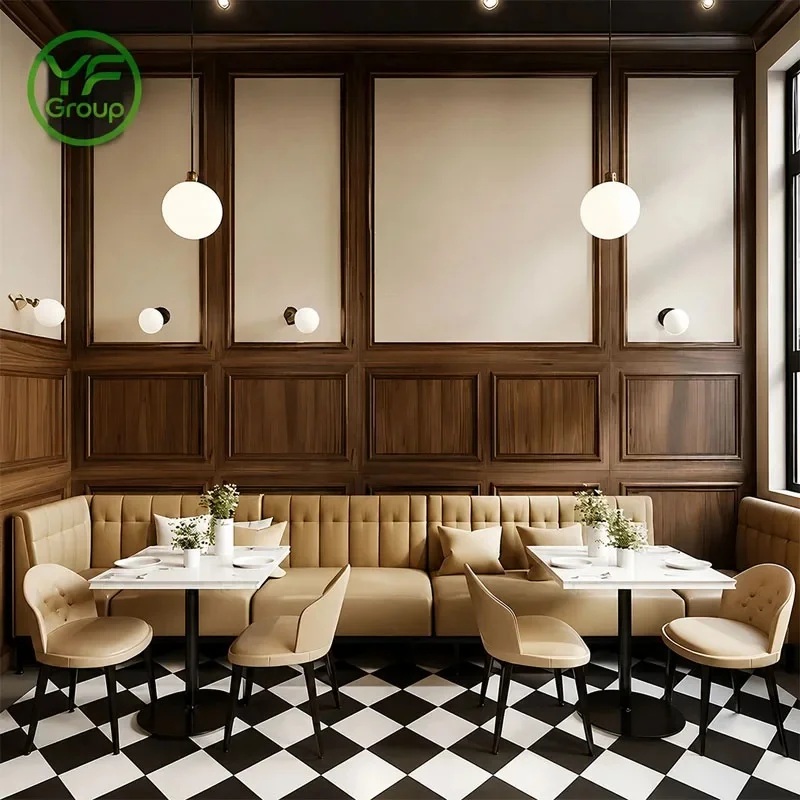 High End Custom Restaurant Furniture Booth Seating with Terrazzo Tables Upholstered Chairs for Cafe Bistro Hotel Bar