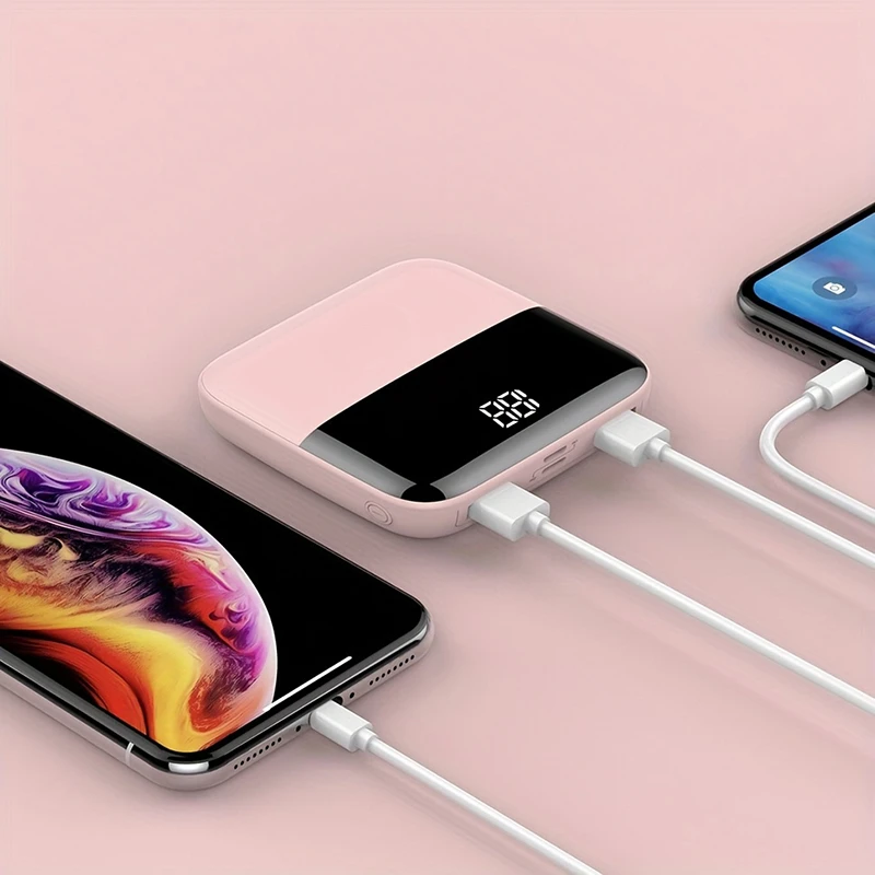 10000mah For Mini Large Capacity Power Bank Portable Digital Display Fast Charging Dual Usb Ultra Slim External Battery 2pcs