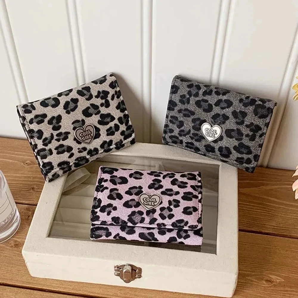 Portable Retro Leopard Print Coin Pouch Wallet Texture Multiple Card Short Square Purse Classic Korean Style PU Card Bag