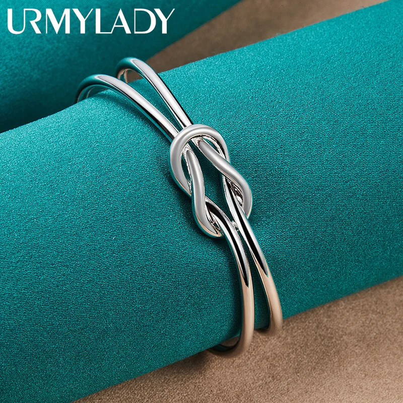 URMYLADY Hot 925 Sterling Silver Knot Bangles Bransoletki dla kobiet Elegancka regulowana biżuteria dla pań Moda Ślub Impreza