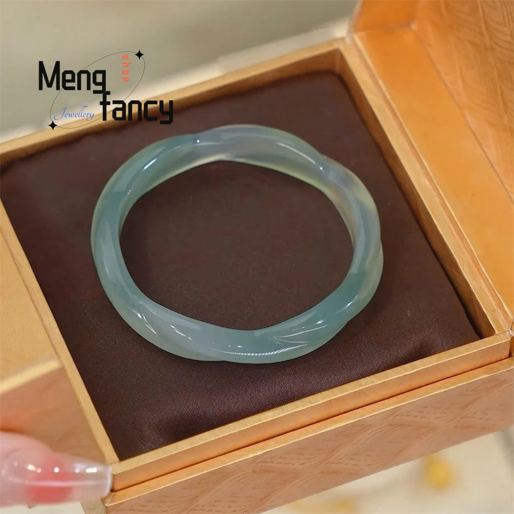 

Natural Oil Green Agate Chalcedony Twisted Bangle Simple Exquisite High-grade Fashion Fine Jewelry Sexy Young Girls Holiday Gift