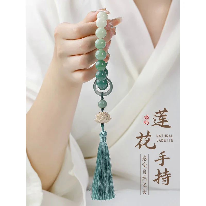 

Hand-Hero Gradient White Jade Bodhi Root Bracelet Lotus Poplar Tassel Fringe HandString Female Buddha Bead WenPlaying Bodhi Boy