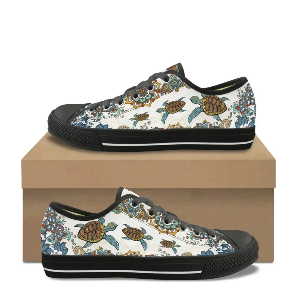 Vintage Sea Turtle Mandala Printed Flat Shoes Brand Designer Women's Vulcanized Shoes Canvas Low Top Sneakers Gifts