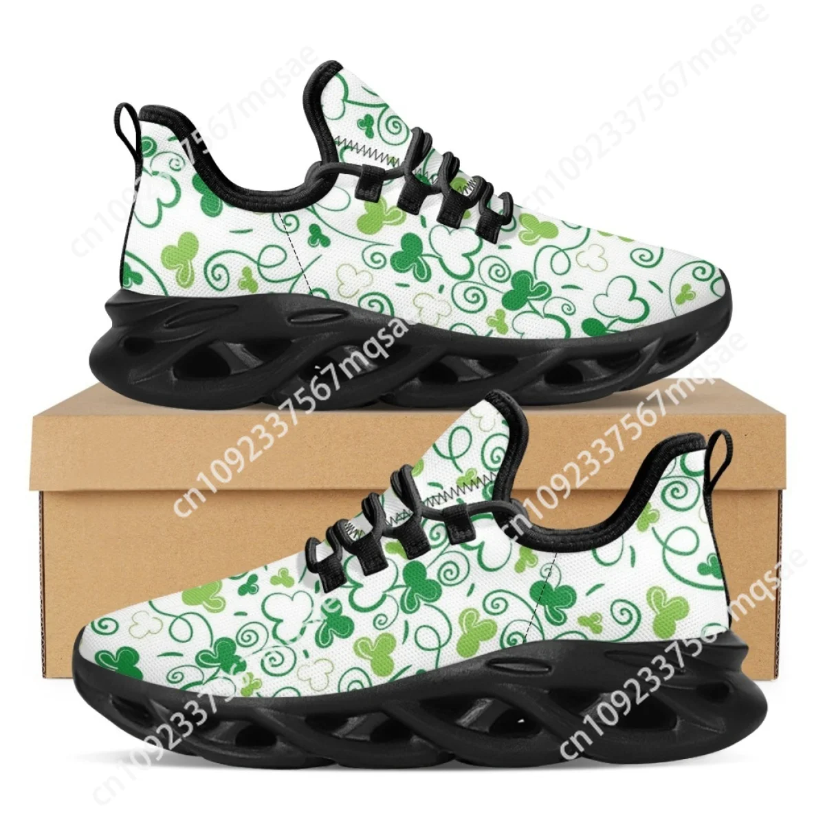 Summer Breathable Flat Shoes Shamrock 3D Printing Lace-Up Casual Vulcanized Shoes St Patricks Day Street Trendy Fashion Sneakers