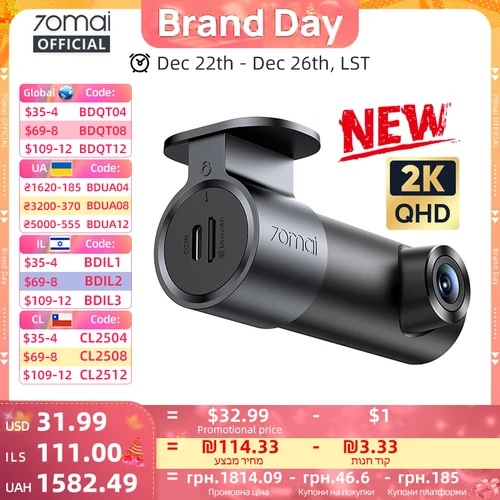 70mai Dash Cam M310 Plus 2K Control de voz en inglés 1440P WDR visión nocturna 24H vigilancia de estacionamiento 70mai M310 2K coche DVR Wi-Fi 6