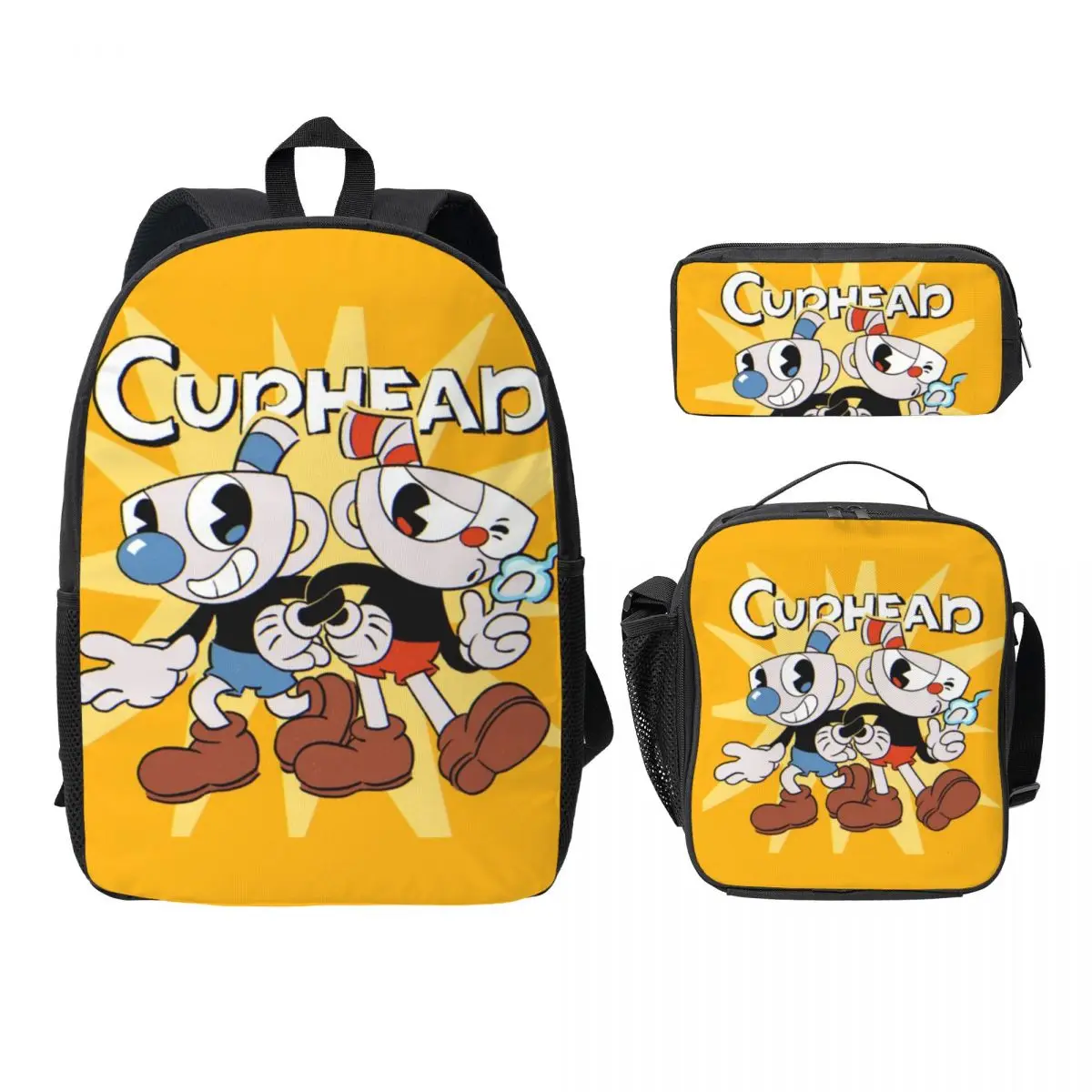 

Custom Cuphead Friends 3PC-Set Primary and Secondary School Students Backpack Satchel Pen Bag Lunch Bag