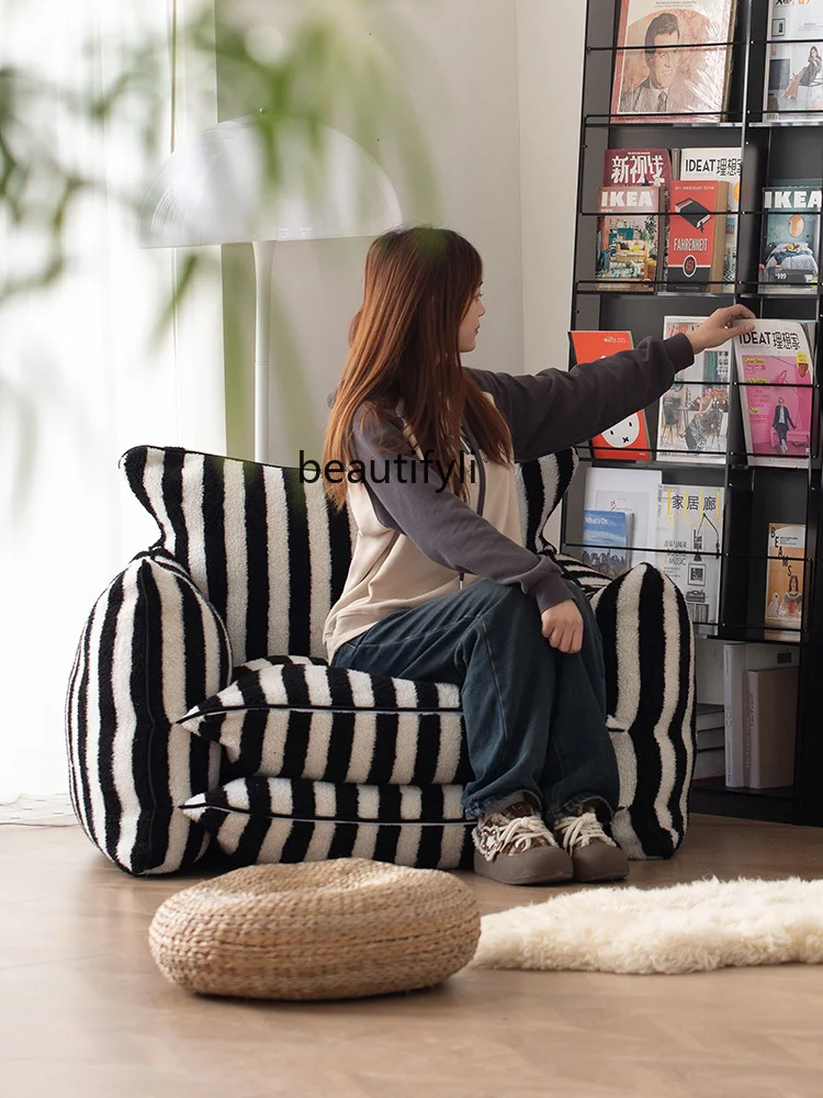 Sofa Lambswool Black and White Striped Light Luxury Living Room Balcony Single Small Sofa Reclining