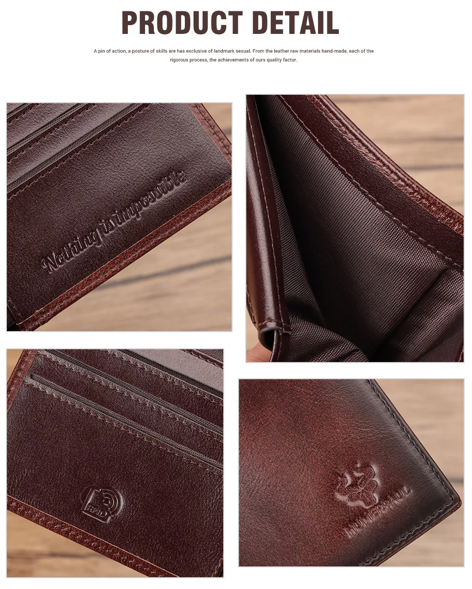 HUMERPAUL Geldbörse für Herren, echtes Leder, RFID-blockierend, Bifold, stilvoller Kartenhalter, Geldbörse mit Ausweisfenster, klassische Herren-Geldtasche – Detail 6