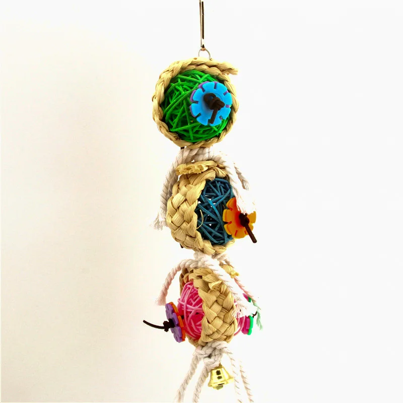 Parrot Bite Toys Climbing Foraging Bird Chew Toys Corn Leaf Brushed Grass Ball Toy Colored Paper Shredder Bamboo Woven for Birds