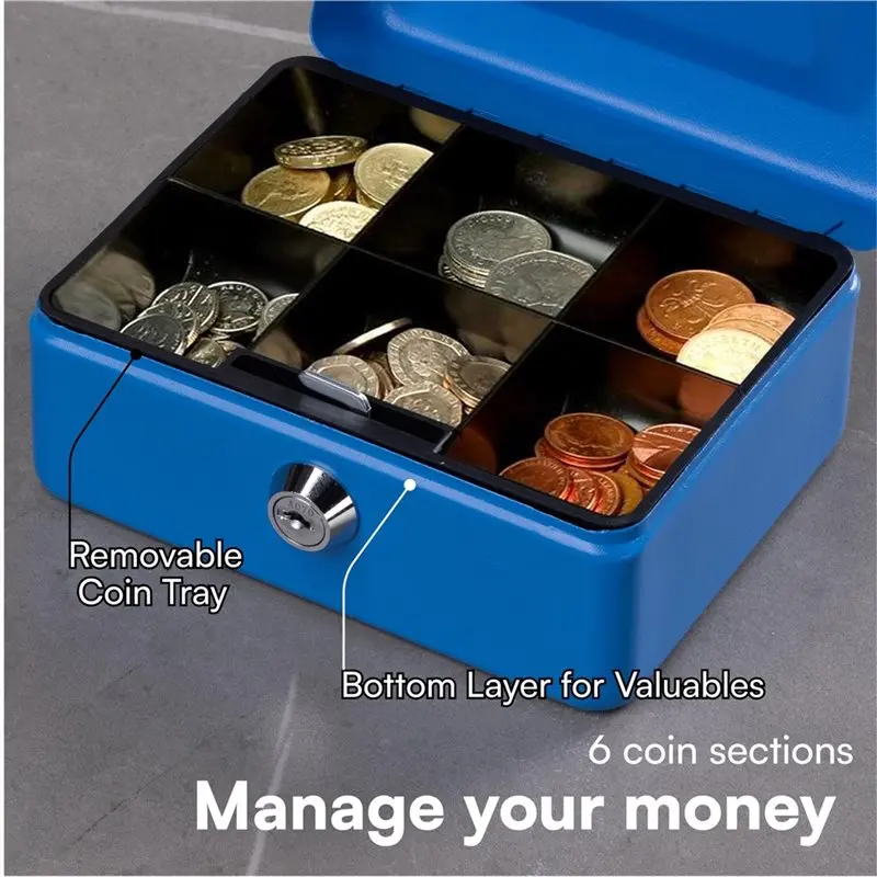 ABYP Coin Tray Included-Money Box With Key-Lock-For Petty Cash-Money Tin With Secure Closure For Coins Notes Storage