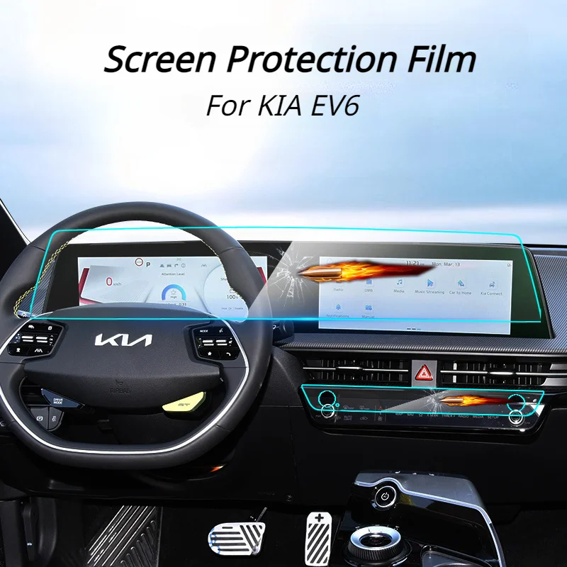 Screen Protection Film for KIA EV6 Central Control Navigation LCD Dashboard Tempered Film for Air Conditioning Screen HD 2023