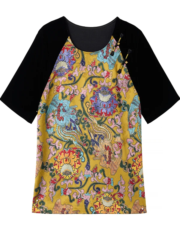 

plus Size Women's T-irt New Chinese Sle National Trend Button ort Sve Women's Top Floral Embroidery Summer New High-...