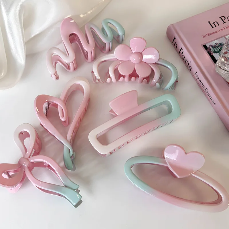 Korean Gradient Resin Hair Clips for Girls Exaggerated Cute Design Jewelry Party Accessories Wholesale