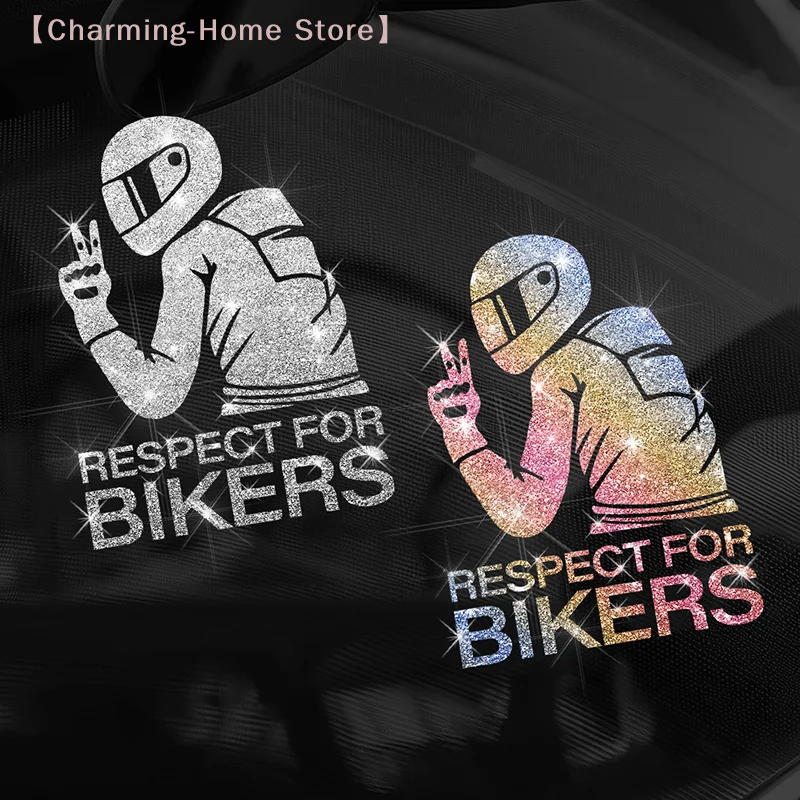 【M】Glitter Respect For Bikers Removable Vinyl Stickers No Residue Bling Decals For Motorcycle Car Truck Van Laptop Wall