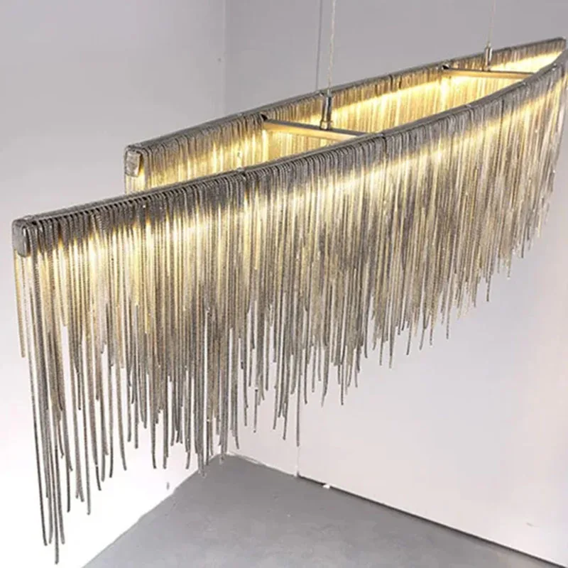 Nordic LED Luxury Pendant Lamp with Aluminum Chain Chandelier Tassel - High-Quality Restaurant And Hotel Hanging Lighting