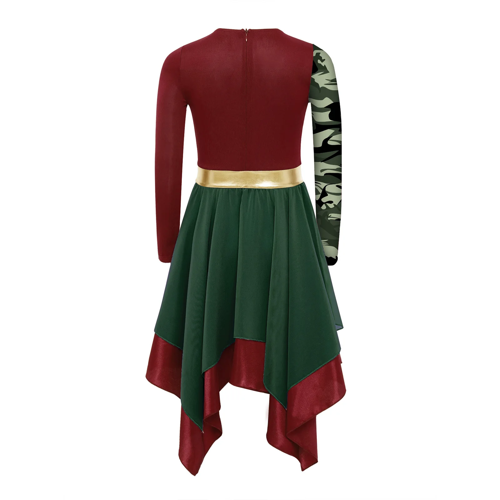 Abito da ballo di lode contemporaneo per bambina, manica lunga, stampato, orlo irregolare, abito da culto, abito da balletto lirico