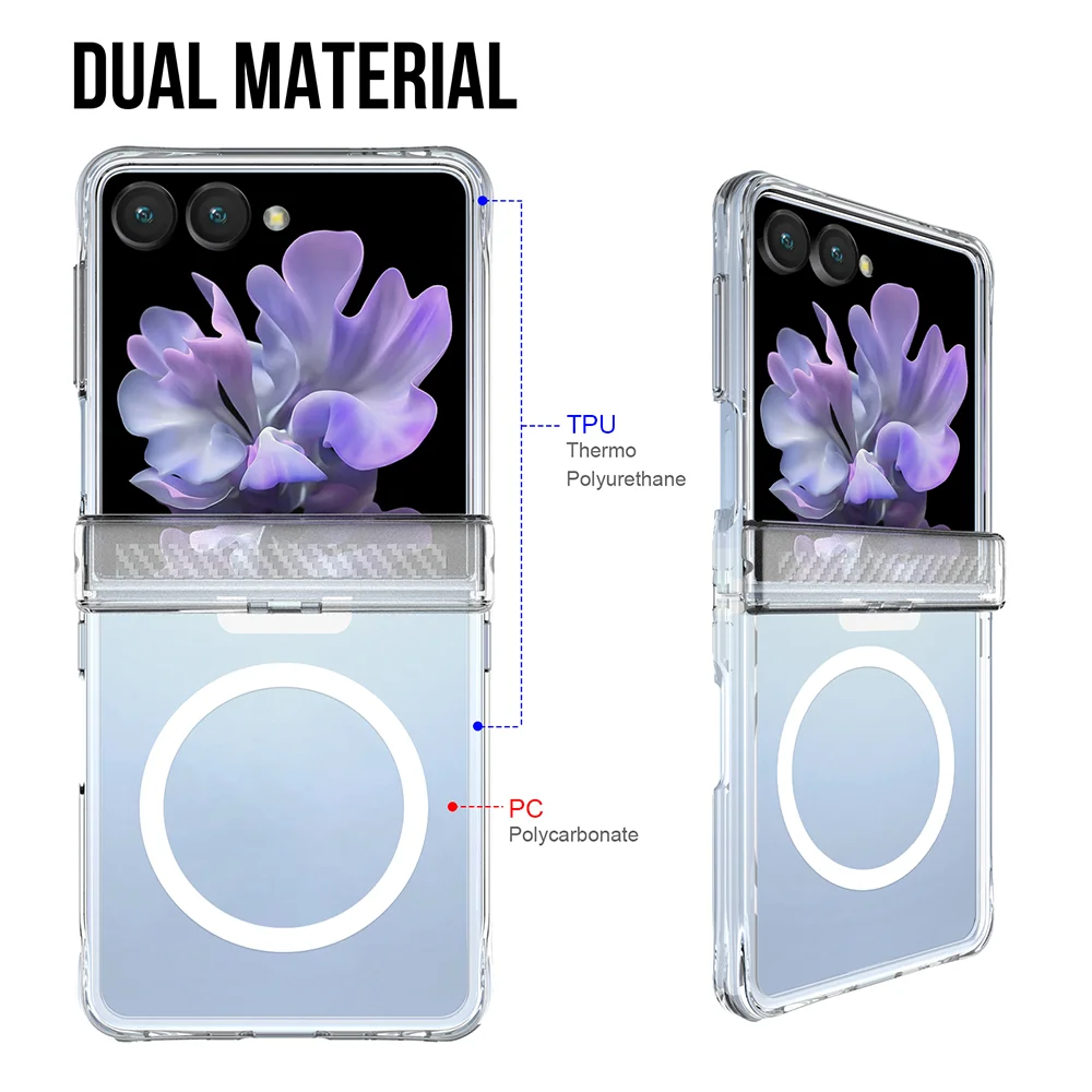 Luxury For Magsafe Clear Magnetic Hinge PC Hard Phone Case For Samsung Z Flip 8 Wireless Charge Protective Cover