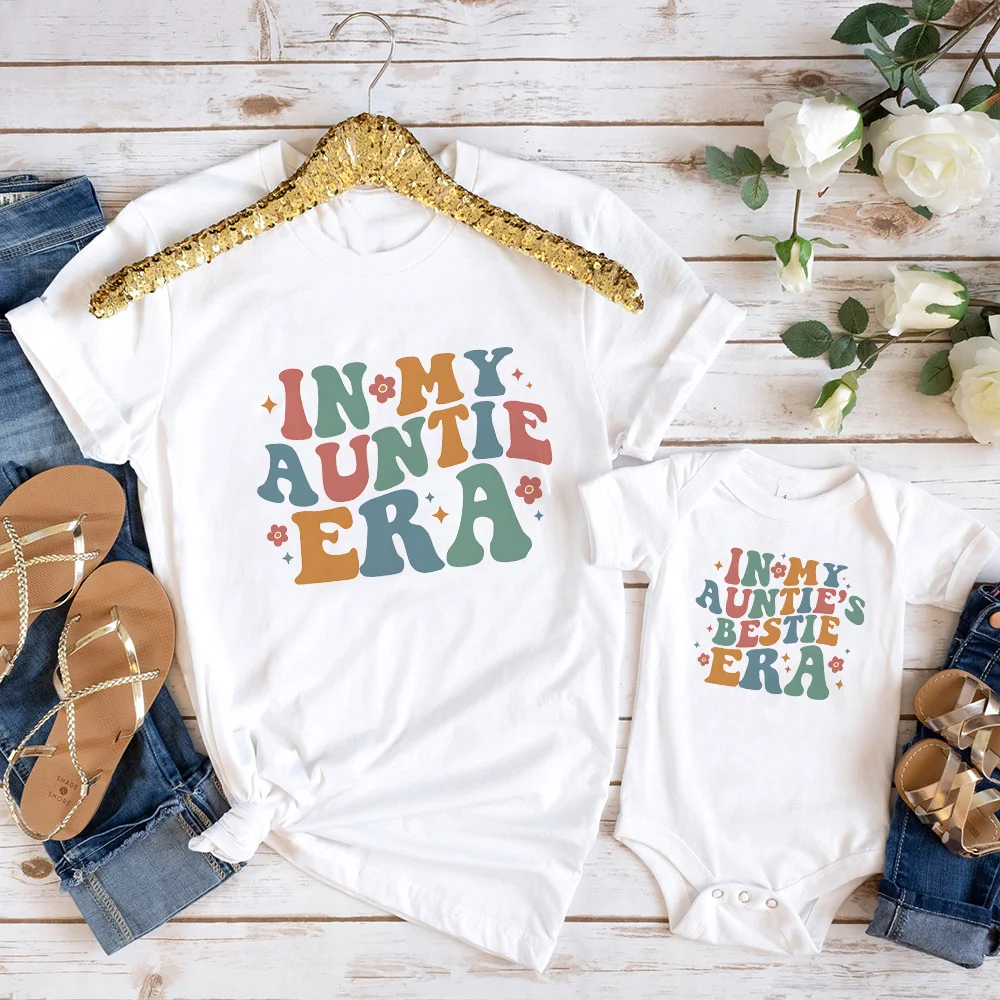 In My Auntie Era Shirt Matching Family Shirt Auntie and Nephew Shirts Cloth Niece Baby Romper Auntie T-shirts Gift for New Aunt