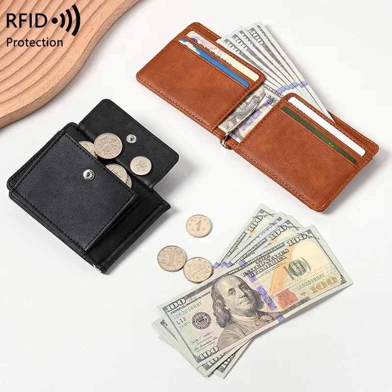 Rfid Wallet Men with Coin Pocket PU Leather Bifold Slim Credit Card Holder Card Case Money Clip Mini Bag Male Wallets Carteras