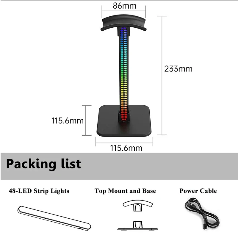 Universal Gaming Music Headset RGB Rhythm Light Headphones Stand Holder Bracket Pickup Light Desktop Display Shelf Type-C Port view 6