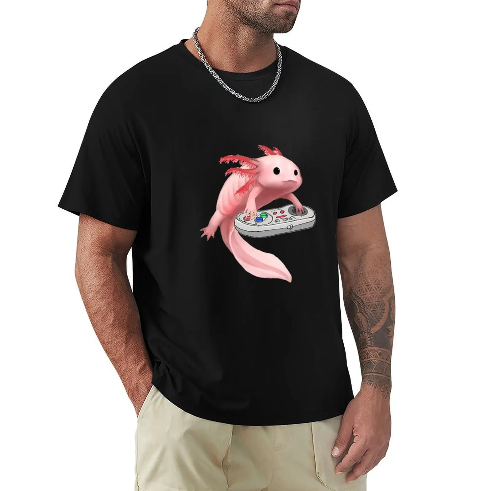 

Axolotl Fish Playing Video Game White-Axolotl Lizard Gamers T-Shirt anime clothes graphic t shirt vintage luxury clothes men
