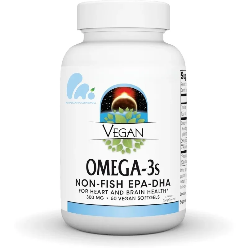 Epa-dha puro de Omega-3 300 mg sin pescado para soporte general -60 cápsulas de cápsulas blandas veganas puras