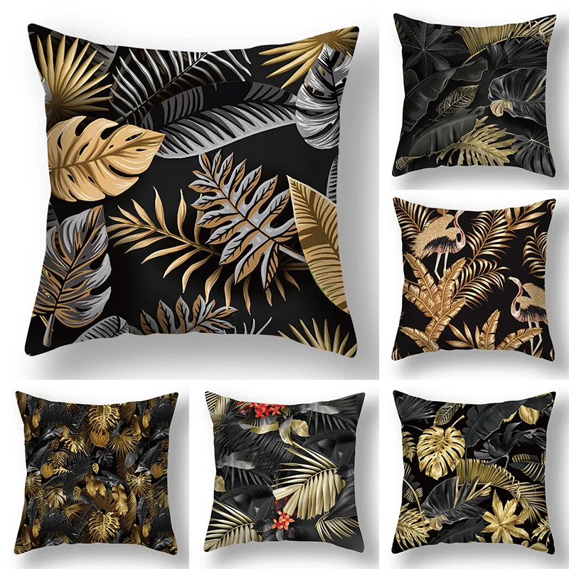 Gold Geometry Plant Watercolor Cushion Cover short plush Decorative Sofa Cushions Modern Simple Home Decor Pillowcase