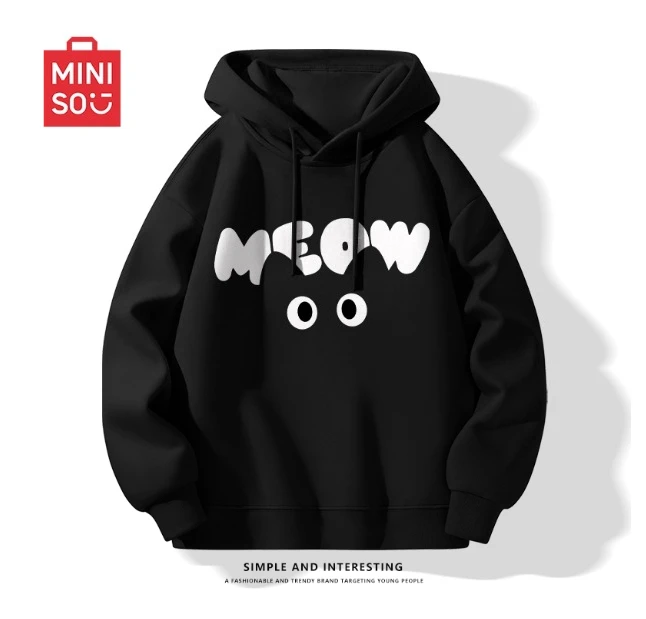 

Черная мужская толстовка с капюшоном Miniso на осень, милая повседневная женская толстовка в стиле «кошачий глаз» со шнуровкой на спине зимы 2023 года. Новинка