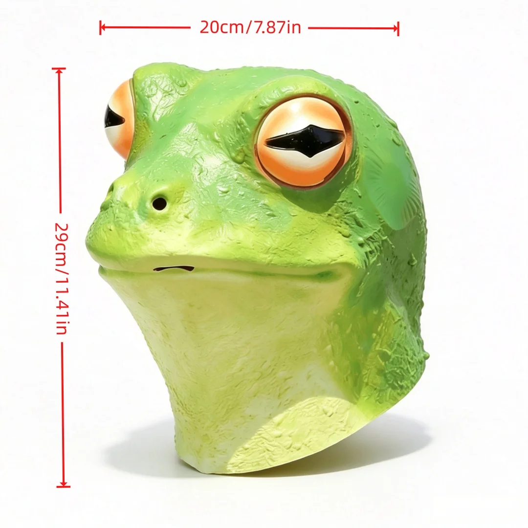 Realistic Green Frog Latex Full Head Mask, Funny Animal Cosplay Headgear with Big Eyes for Halloween Carnival Party Haunted House Costume Props