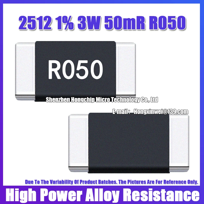 Resistencia de aleación de alta potencia, 2512, 1%, 3W, 50mR, R050, 0,05 ohmios, detección de corriente, 6,4x3,2mm-55 ~ + 170 ℃, 10 piezas