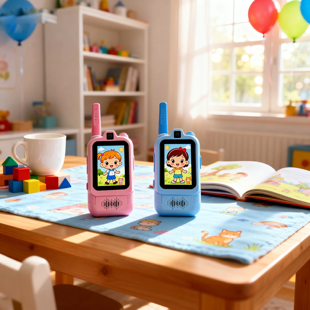 วอล์คกี้ทอล์คกี้สำหรับเด็ก พร้อมหน้าจอ HD 2 นิ้ว และกล้องคู่ ชาร์จซ้ำได้ อินเตอร์คอมสำหรับเด็ก โทรแบบ HD เพียงคลิกเดียว ของขวัญสุดเจ๋ง