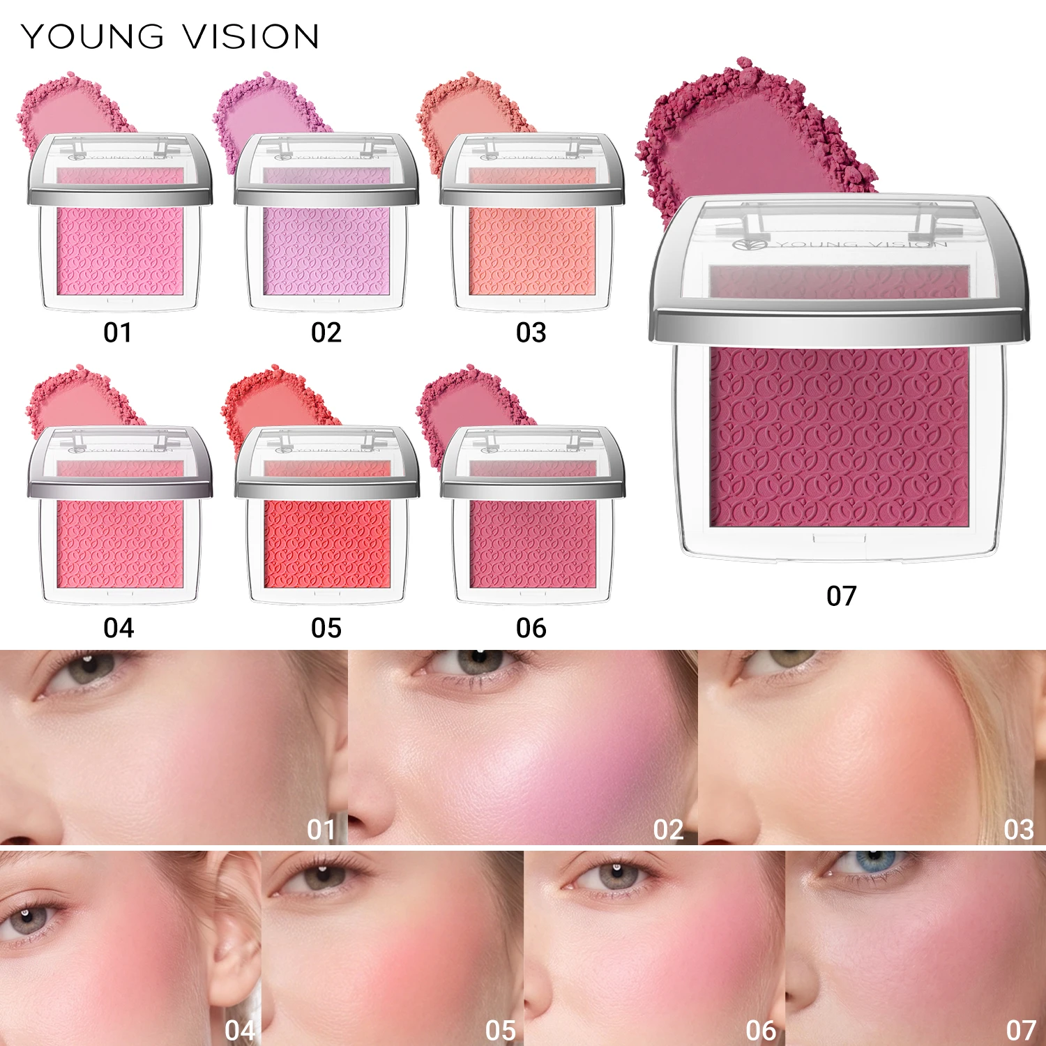 YOUNG VISION Honey Powder Blusher, High Gloss, Natural Brightening, Rouge Setting, Powder Blusher Cream - 7 Colors Available