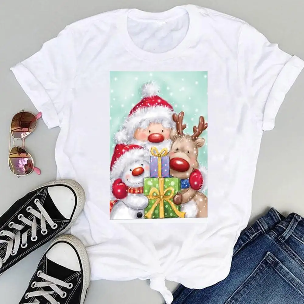 CLOOCL Weihnachtsgrüße T-Shirts Weihnachtsbaum Vogel Beeren Aufkleber Bedruckte T-Shirts Weihnachtsthema Damen Shirts Freizeitkleidung