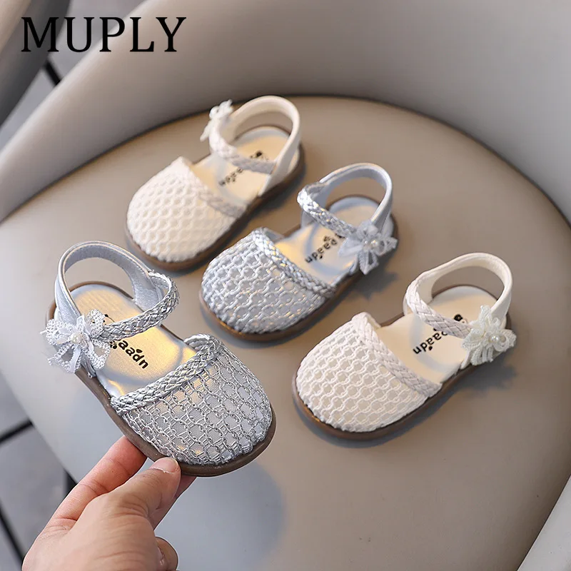 Spring Girl's Sandals Mesh Hook-loop Daily Chic Kid's Flat Shoe Solid Colors Anti-slip Comfy Light Versatile Children Shoes